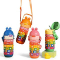 Math Learning Puzzle Water Bottle for School Kids 500ml Stainless Steel Sipper with Straw Adjustable Strap Fun Educational Number Drinking Boys Girls Fidget Rotate(Pack of 1)
