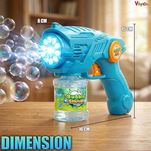 Bubble Gun for Kids with Solution Bottle, Turquoise and Yellow, Battery Powered, Ages 3-12 Years, Gun-Shaped Outdoor Play Toy