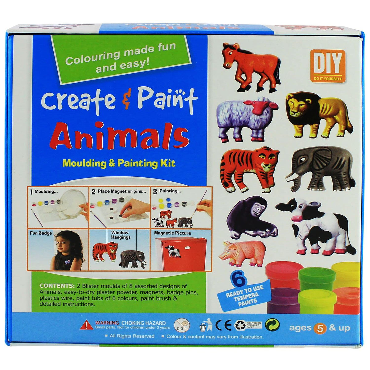 Create & Paint Animals Moulding & Painting Kit | DIY Animal Plaster Moulds & Painting Activity Set | 8 Animal Figures | 6 Paint Colours