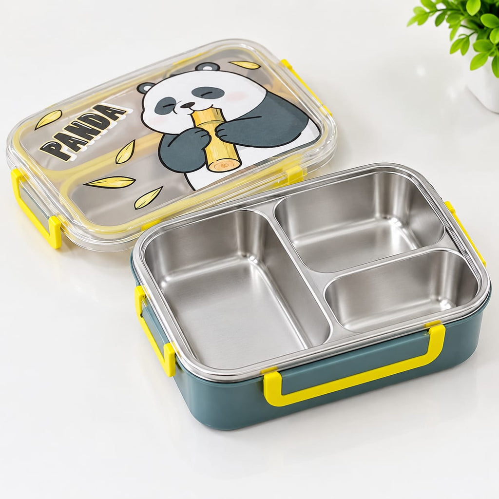 Panda Kids Lunch Box 3 Compartment Leakproof with Transparent Lid -