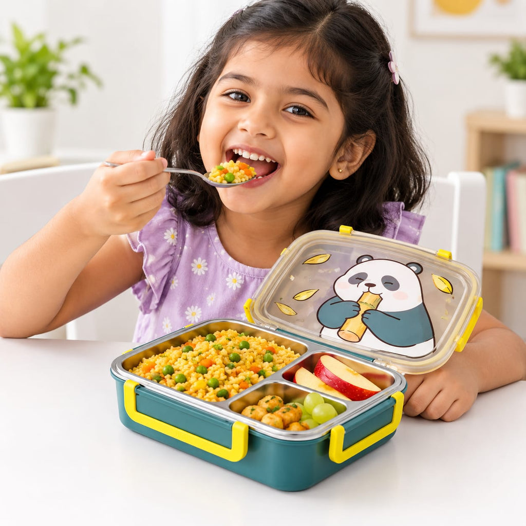 Panda Kids Lunch Box 3 Compartment Leakproof with Transparent Lid -