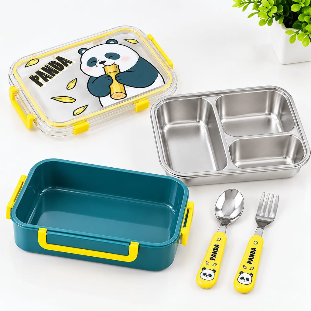 Panda Kids Lunch Box 3 Compartment Leakproof with Transparent Lid -