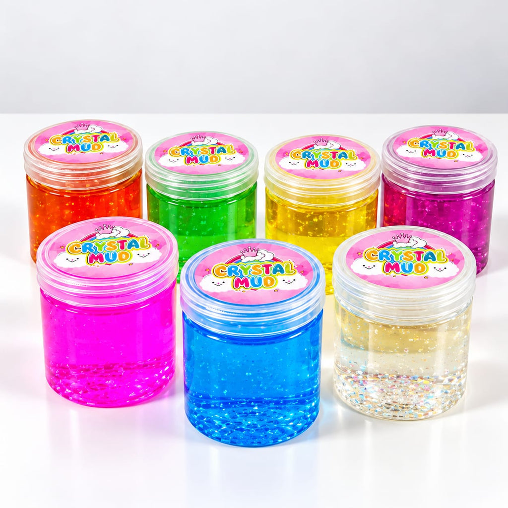 Crystal Mud Slime Combo, Pack of 3, Transparent Glitter Slime Toy for Children, Soft, Non-Sticky, with Colorful Foam Beads, Random Model Brand: Generic