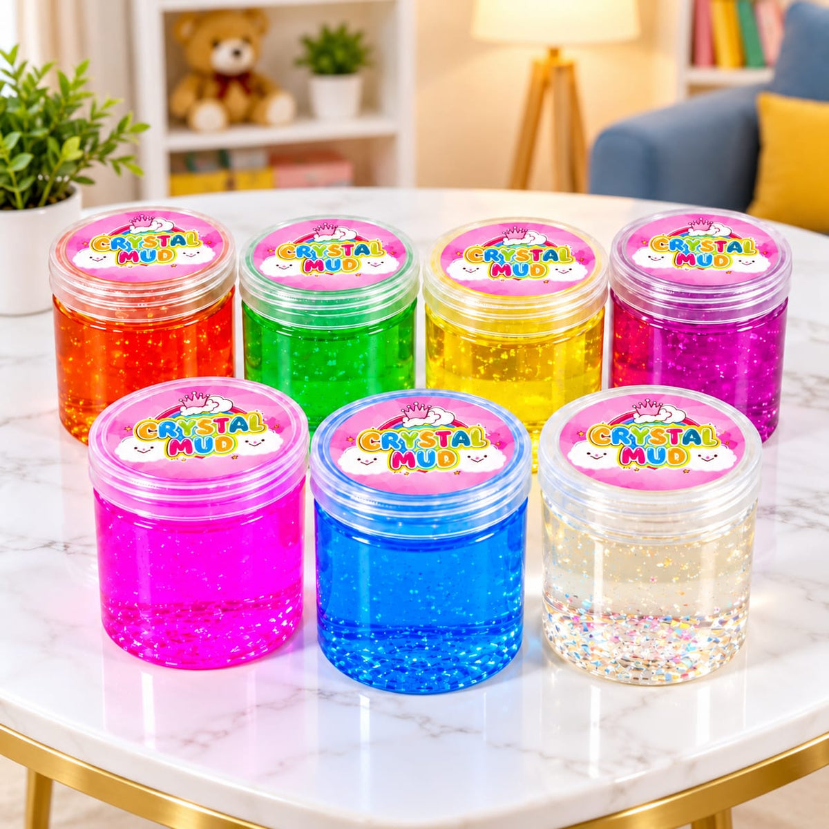 Crystal Mud Slime Combo, Pack of 3, Transparent Glitter Slime Toy for Children, Soft, Non-Sticky, with Colorful Foam Beads, Random Model Brand: Generic
