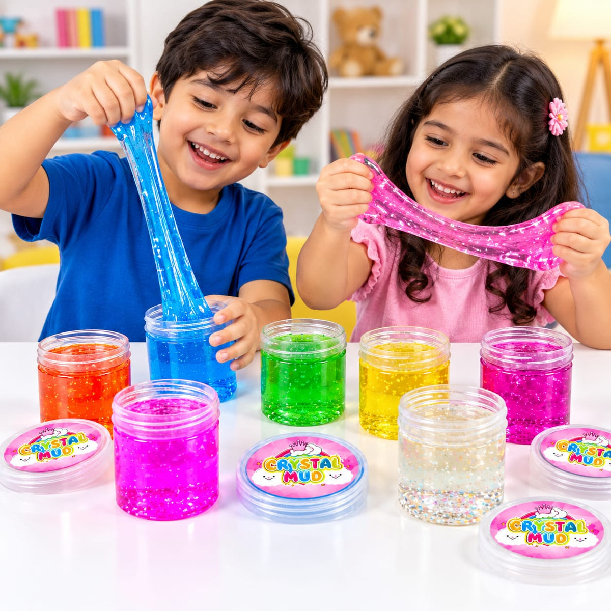 Crystal Mud Slime Combo, Pack of 3, Transparent Glitter Slime Toy for Children, Soft, Non-Sticky, with Colorful Foam Beads, Random Model Brand: Generic