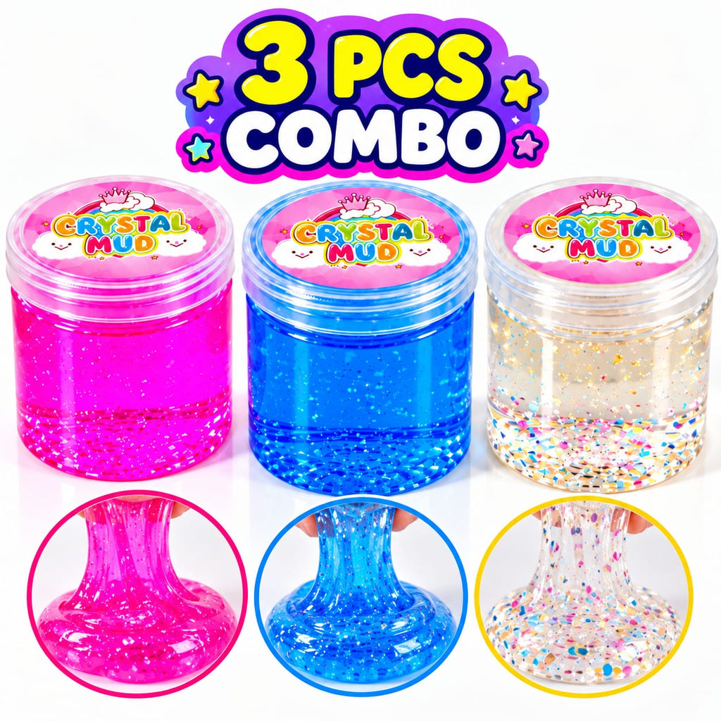 Crystal Mud Slime Combo, Pack of 3, Transparent Glitter Slime Toy for Children, Soft, Non-Sticky, with Colorful Foam Beads, Random Model Brand: Generic