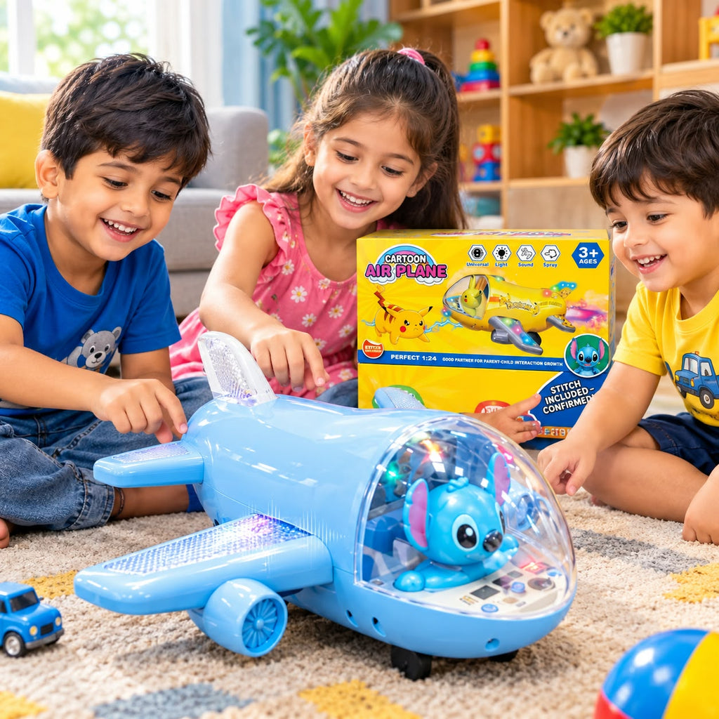 KIDOLOGY Airplane Toys for Toddlers Age 2+ Years | 360° Rotation, Bump & Go Aeroplane (Blue)