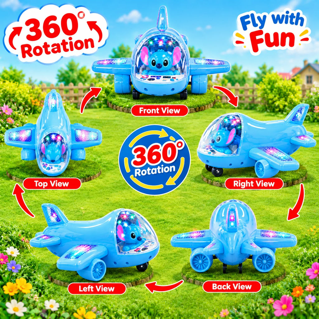 KIDOLOGY Airplane Toys for Toddlers Age 2+ Years | 360° Rotation, Bump & Go Aeroplane (Blue)