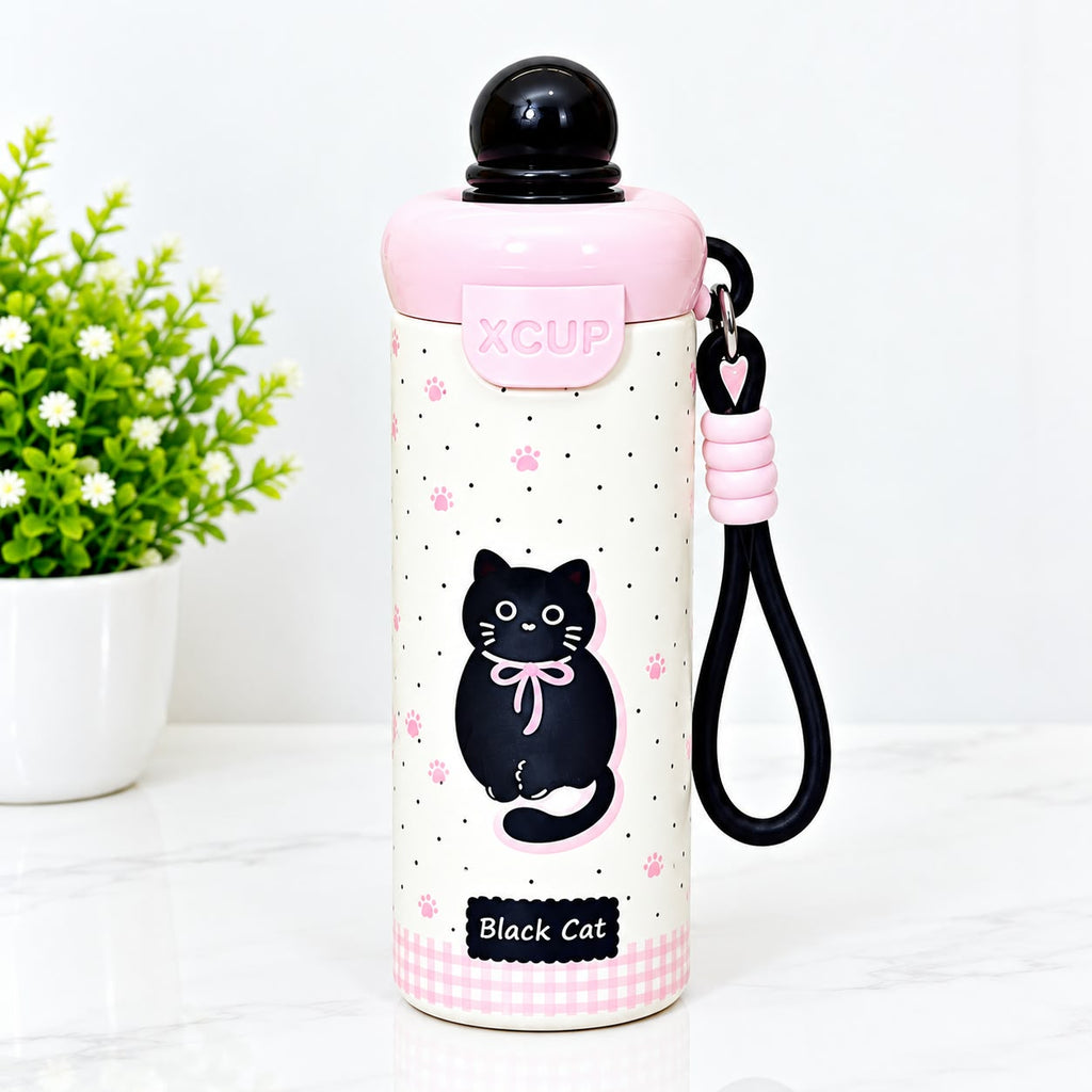 ids Gift Combo – Cute Cake Bear Water Bottle with Free Bubble Ice Cream Keychain | Leakproof Insulated Bottle for Girls(Brown)
