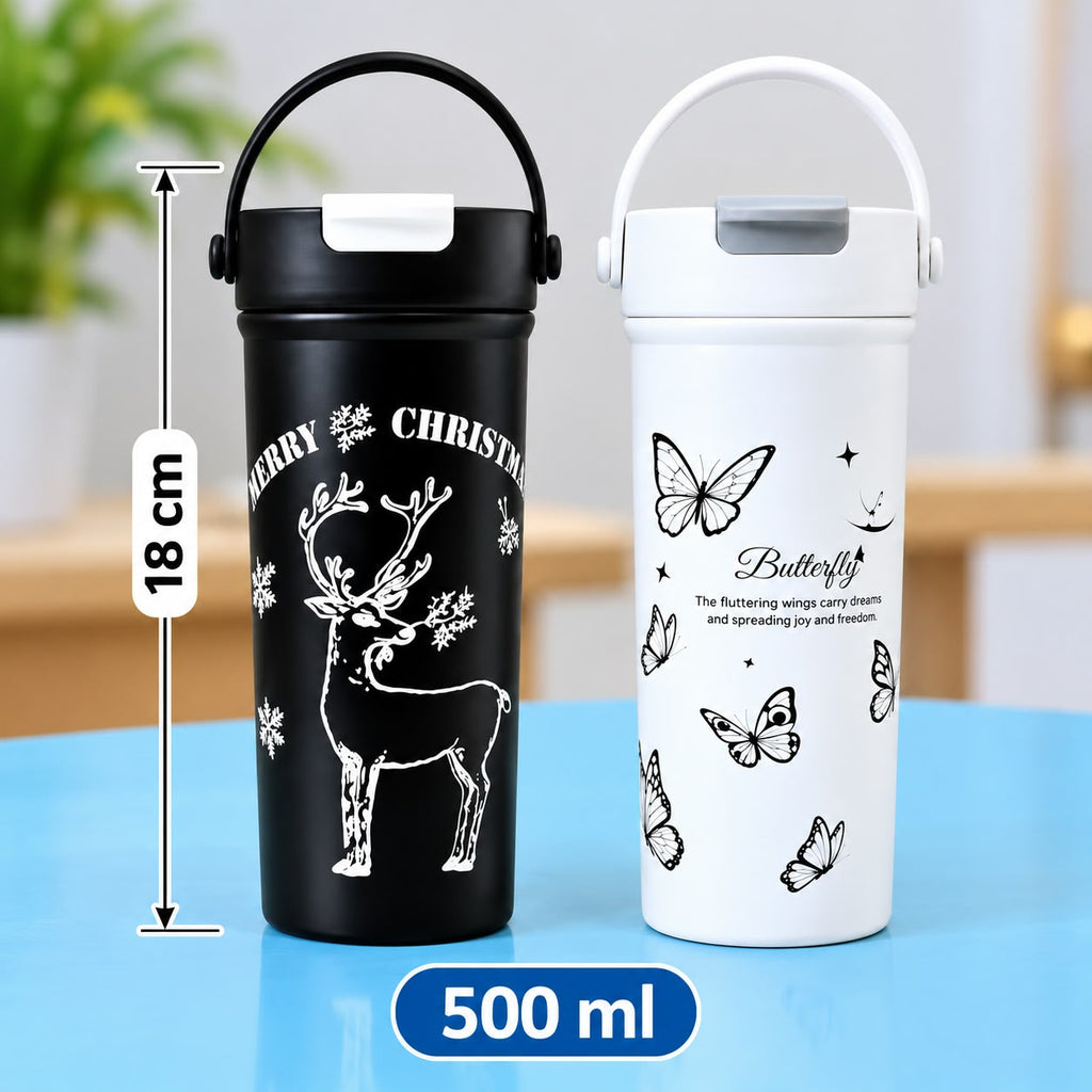 Voroly Coffee Mug Stainless Steel Travel Mug Double Wall Vacuum 500 ml Steel Bottle (Pack of 1, Black)