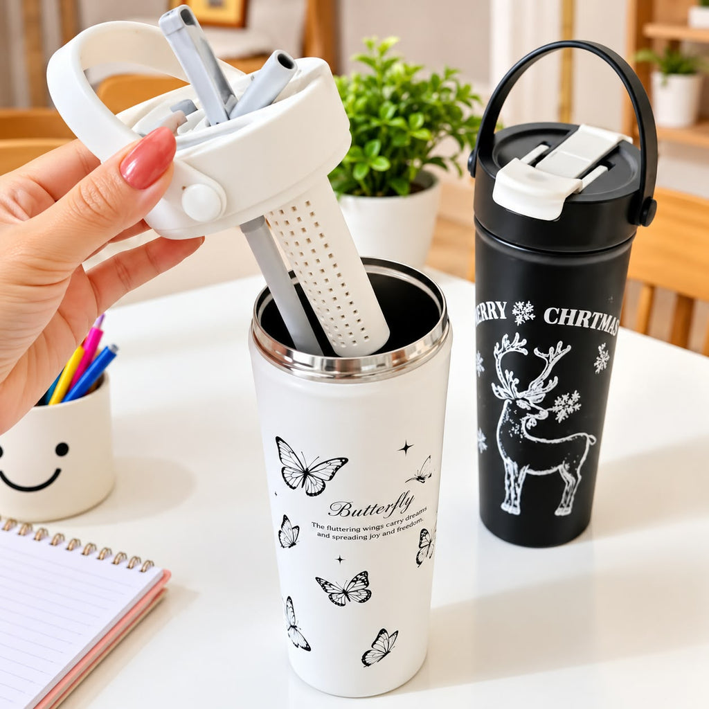 Voroly Coffee Mug Stainless Steel Travel Mug Double Wall Vacuum 500 ml Steel Bottle (Pack of 1, Black)