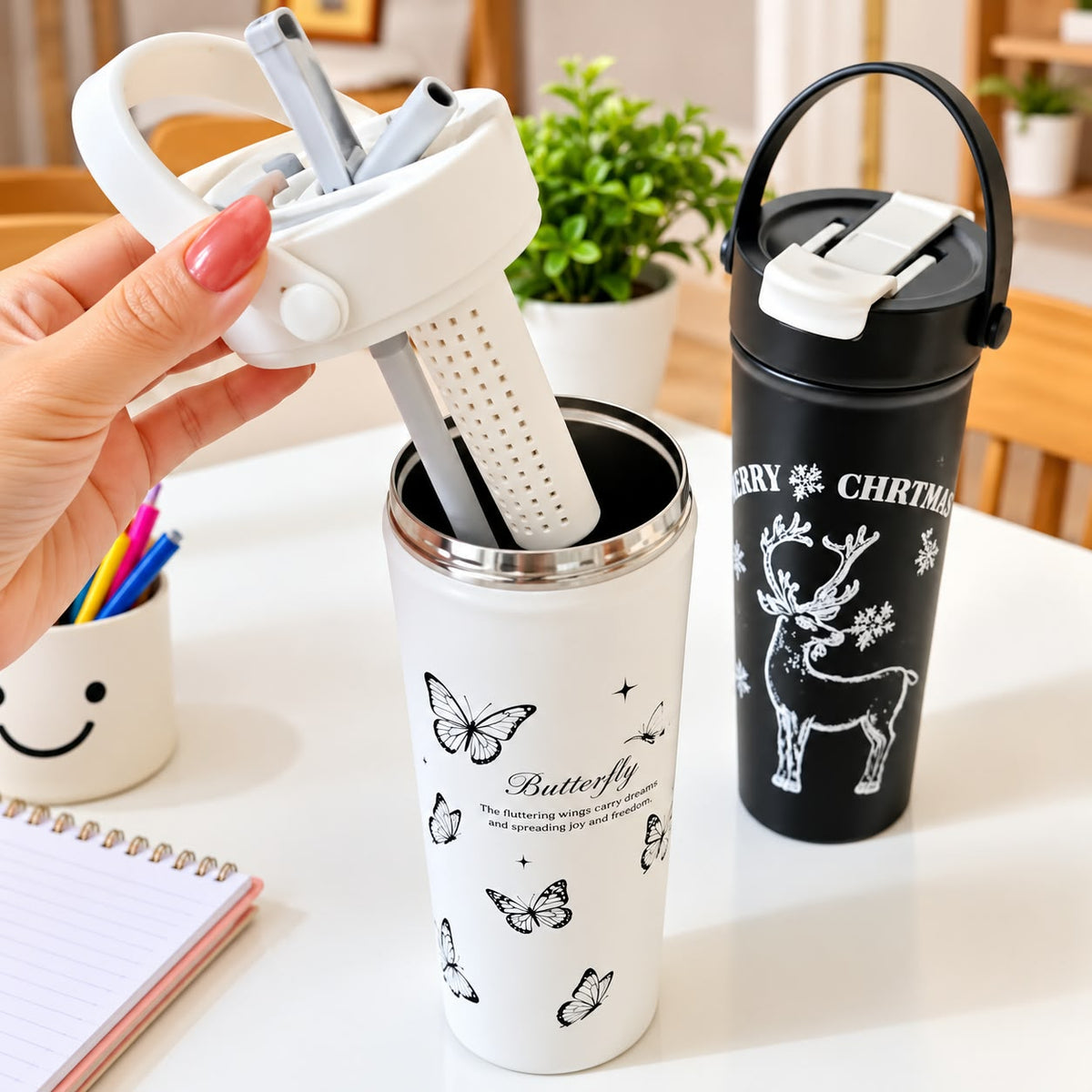 Voroly Coffee Mug Stainless Steel Travel Mug Double Wall Vacuum 500 ml Steel Bottle (Pack of 1, Black)