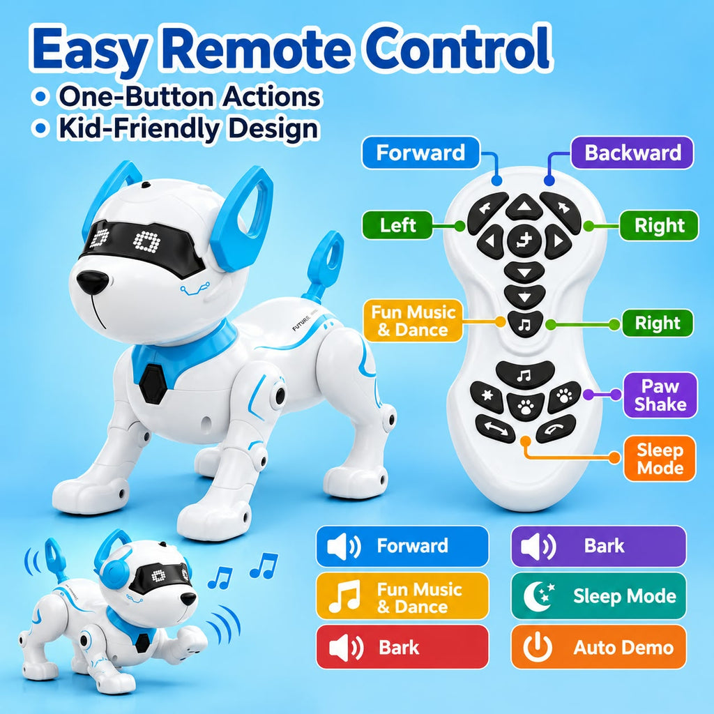 Programmable Robot Dog Toy for Kids, Remote Control Smart Interactive Pet Robot with LED Eyes, Music, Dance & Sound Effects, Educational Electronic Toy for Boys & Girls