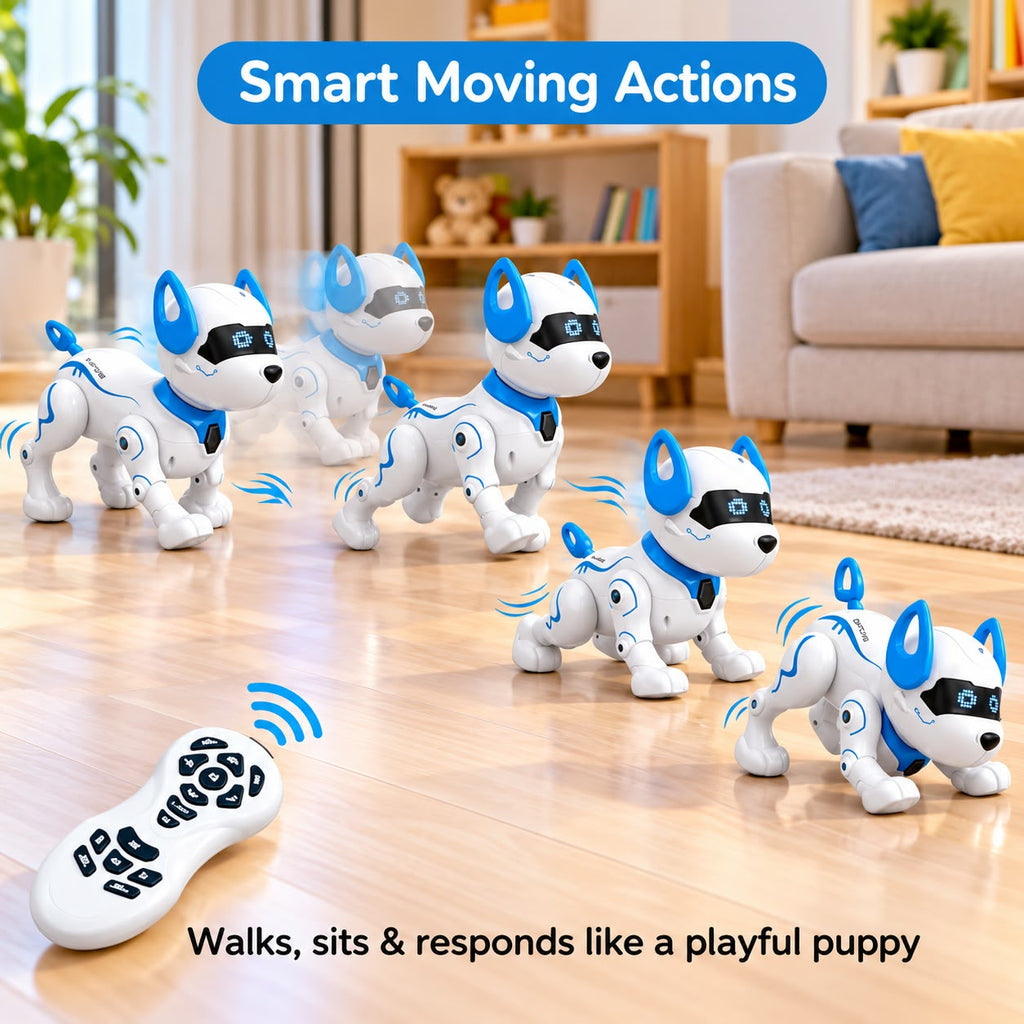 Programmable Robot Dog Toy for Kids, Remote Control Smart Interactive Pet Robot with LED Eyes, Music, Dance & Sound Effects, Educational Electronic Toy for Boys & Girls
