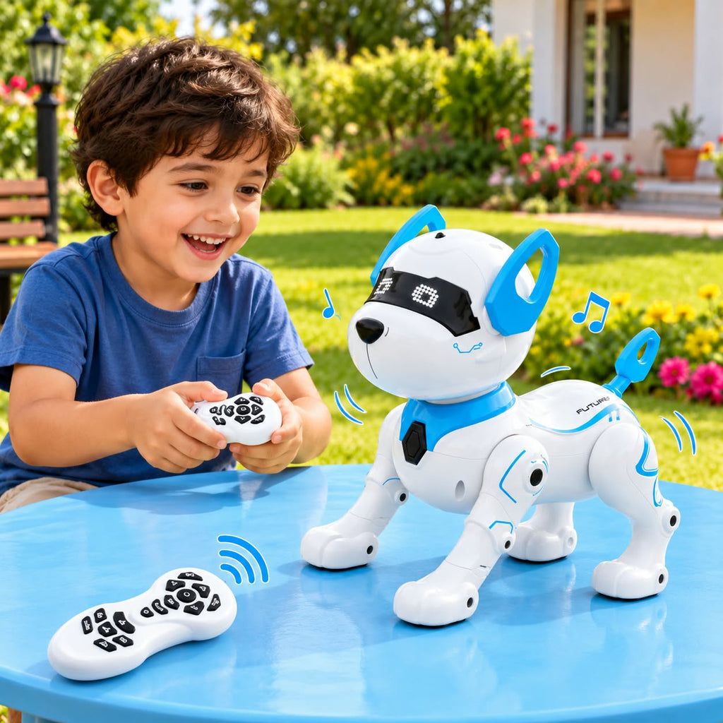 Programmable Robot Dog Toy for Kids, Remote Control Smart Interactive Pet Robot with LED Eyes, Music, Dance & Sound Effects, Educational Electronic Toy for Boys & Girls
