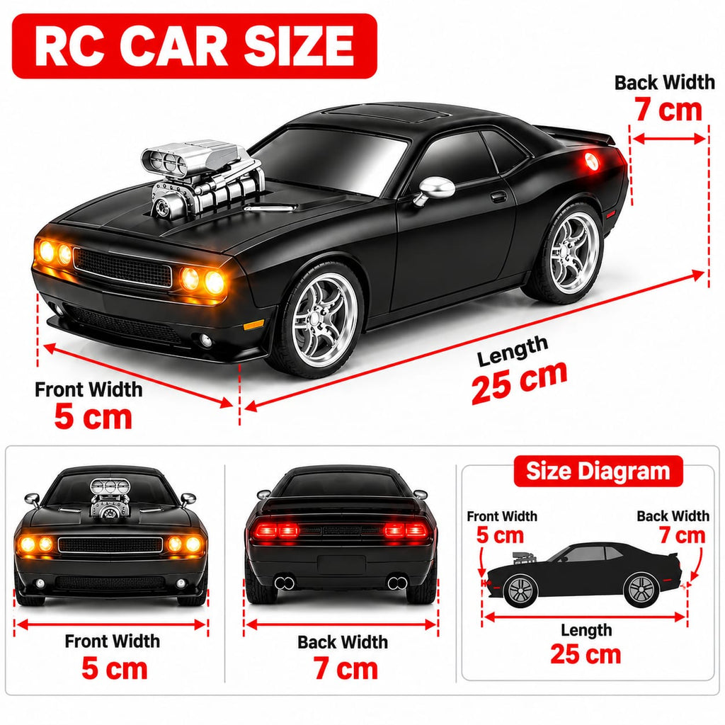 Racing Remote Control 1:18 Scale muscle car toy featuring a supercharger blower engine,