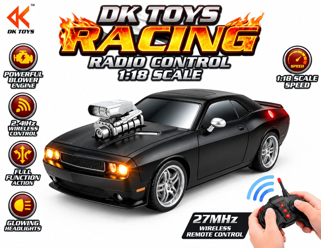 Racing Remote Control 1:18 Scale muscle car toy featuring a supercharger blower engine,